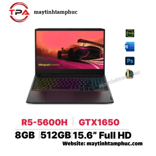 Laptop Lenovo Gaming 3 2022 R5 - 5600H SSD Nvme Pci 512GB GTX 1650 4GB